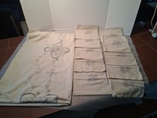 Vtg Floral Embroidered Tablecloth  10 Napkins Cut Out Work Approx: 100" X 64"