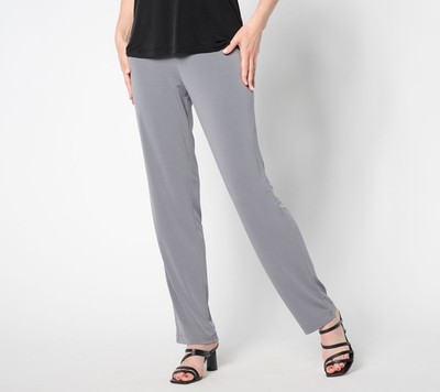 Susan Graver Essentials Petite Liquid Knit Straight Leg Pants Rock Grey M New