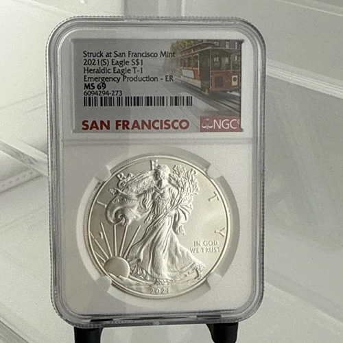 2021 S NGC MS69 TYPE 1 SILVER EAGLE EMERGENCY PRODUCTION $1.00 COIN START @ .99!