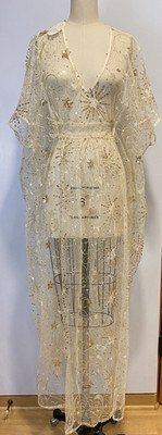 Unique Vintage 1960s Champagne Celestial Sequin Caftan OS