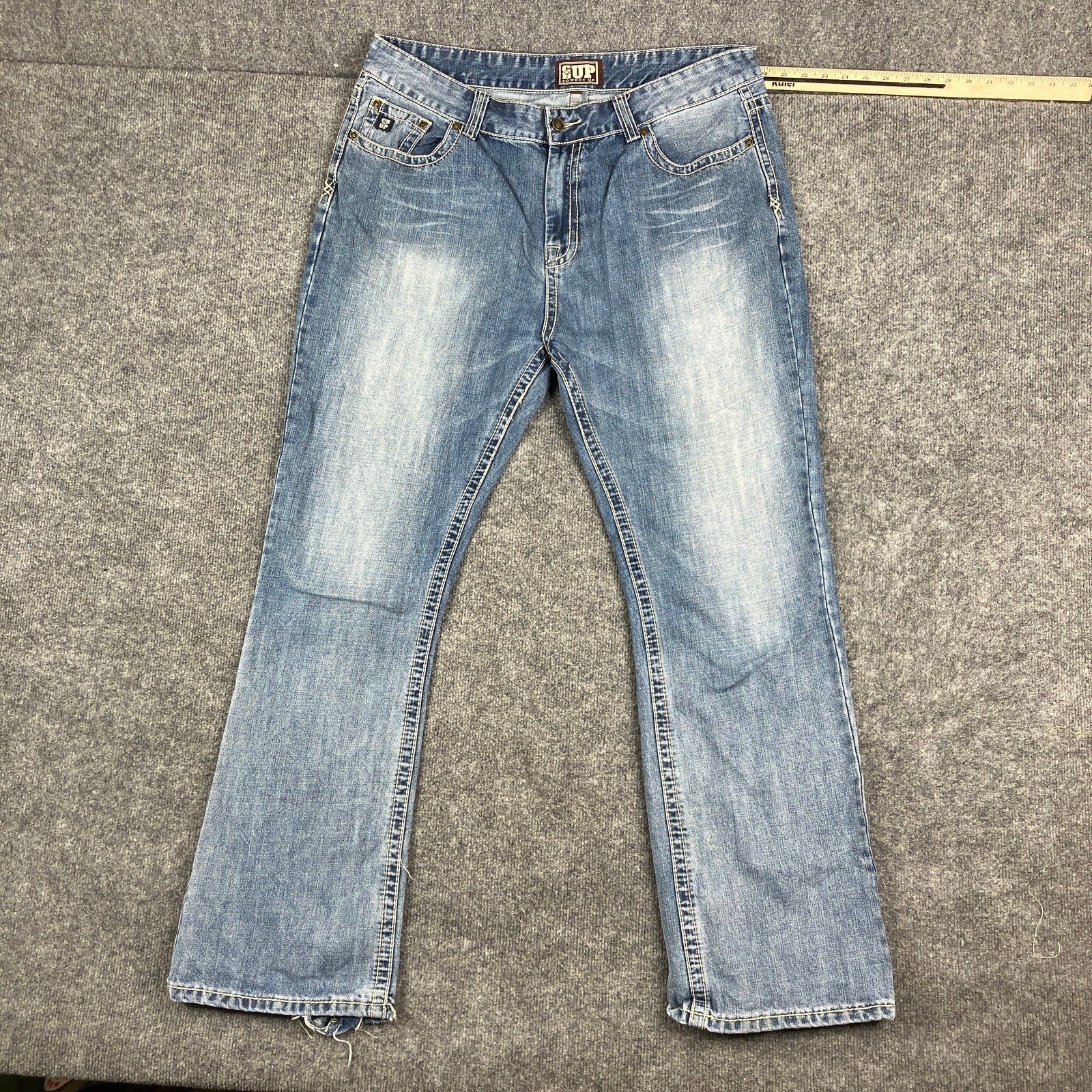 S 40 Blue Bootcut Western Style Contrast Stitching