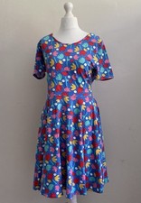 Frugi Dress Women’s UK 18 Blue Skater Lotus Bloom Short Sleeve Aline Twirl Skirt