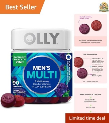 Men's Multivitamin Gummy, Vitamins A, C, D, E, B, Zinc, Blackberry Flavor, 45...