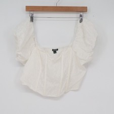 Wild Fable White Eyelet Puff Sleeve Corset Crop Top Large Smocked Back Cotton
