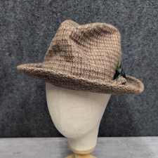 Stetson Brown Plaid 100 Wool Tweed Fedora Hat Men's Size 7 1/4