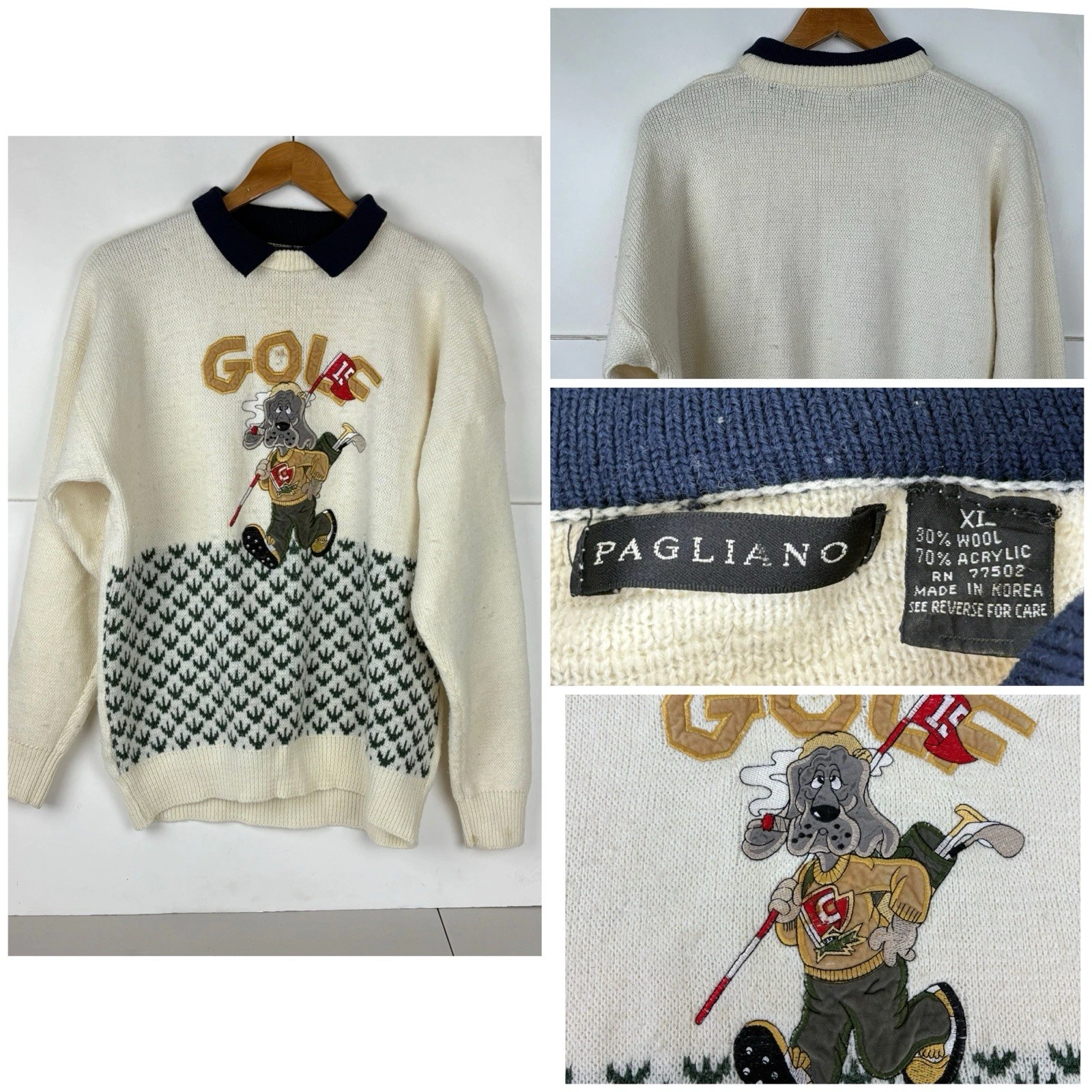 Vintage Pagliano Golf Dog Collared Sweater Wool Blend Size XL