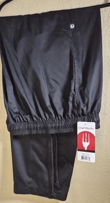 Chef Works Better Built Baggy Black Chef Pants NWT Size 4XL Elastic Waist