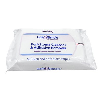 Safe N' Simple Peri-Stoma Adhesive Remover Wipes 5'' x 7'', 50 Count, 4 Packs