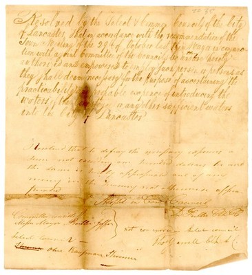 1825 Lancaster Pennsylvania Manuscript Resolution   City Council Selectmen Water