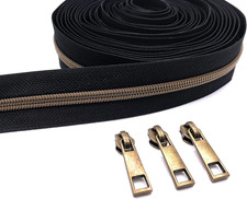 5 Nylon Coil Black Zippers for Sewing 10 Yards Zipper Tape by the Yard Bronze T