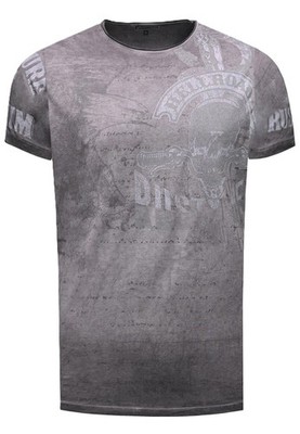 Rusty Neal Rundhals Vintage Herren T-Shirt Skull Print Oil Wash Schwarz R-15306