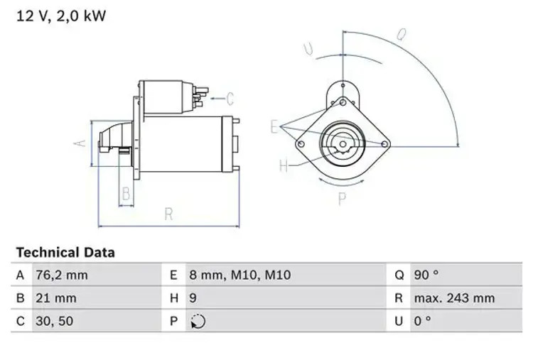 Starter motor Clockwise rotation Self-supporting 0 986 017 300 BOSCH for OPEL