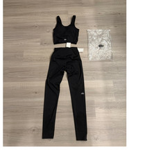 ALO Yoga Black 100 Cotton Sweatsuit Set, Leggings  Bra, Size 2, High Waist