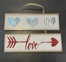 New Valentines Day "Love"  Decor Wall Hanging Sign, metal hearts 13.25”x9.25”