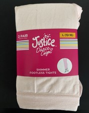2 Pair Justice Shimmer Footed Tights - Kids.    Pink S 12-16 Dance Gym