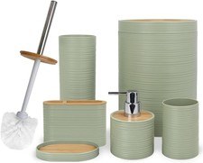 Bathroom Accessories Set 6 Piece Bamboo Bath Ensemble Includes Soap Dispenser,