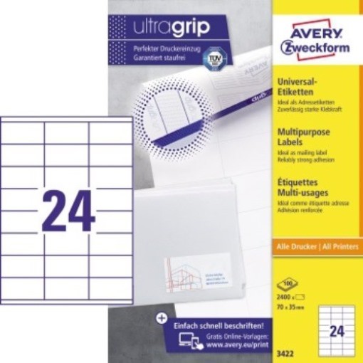 Avery Zweckform Universaletikett 3422 70X35Mm Weiß 2.400 St./Pack.-image