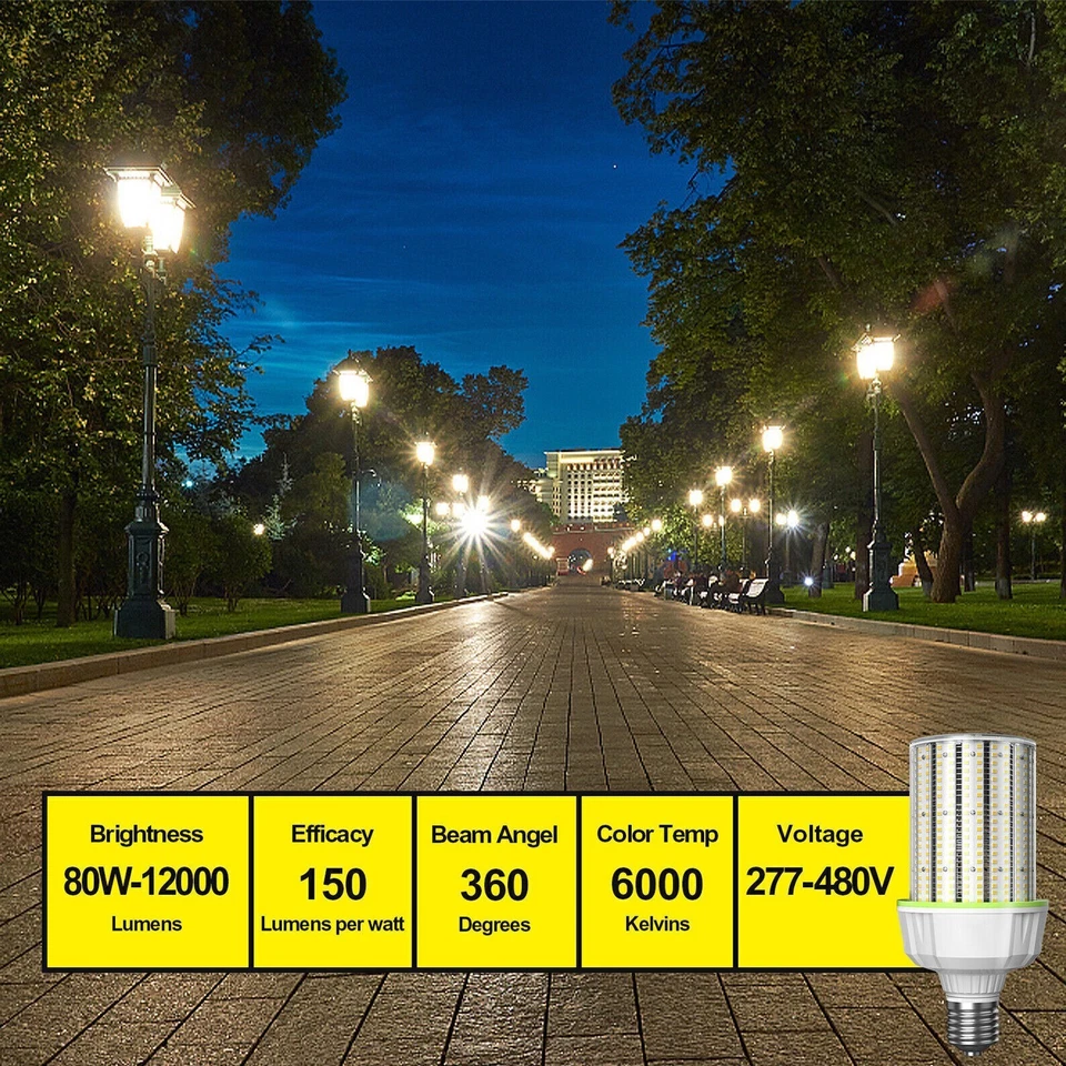 LED Corn Cob Light Bulb 80W AC277-480V for Warehouse Factory Workshop High Bay - Image 2 of 4