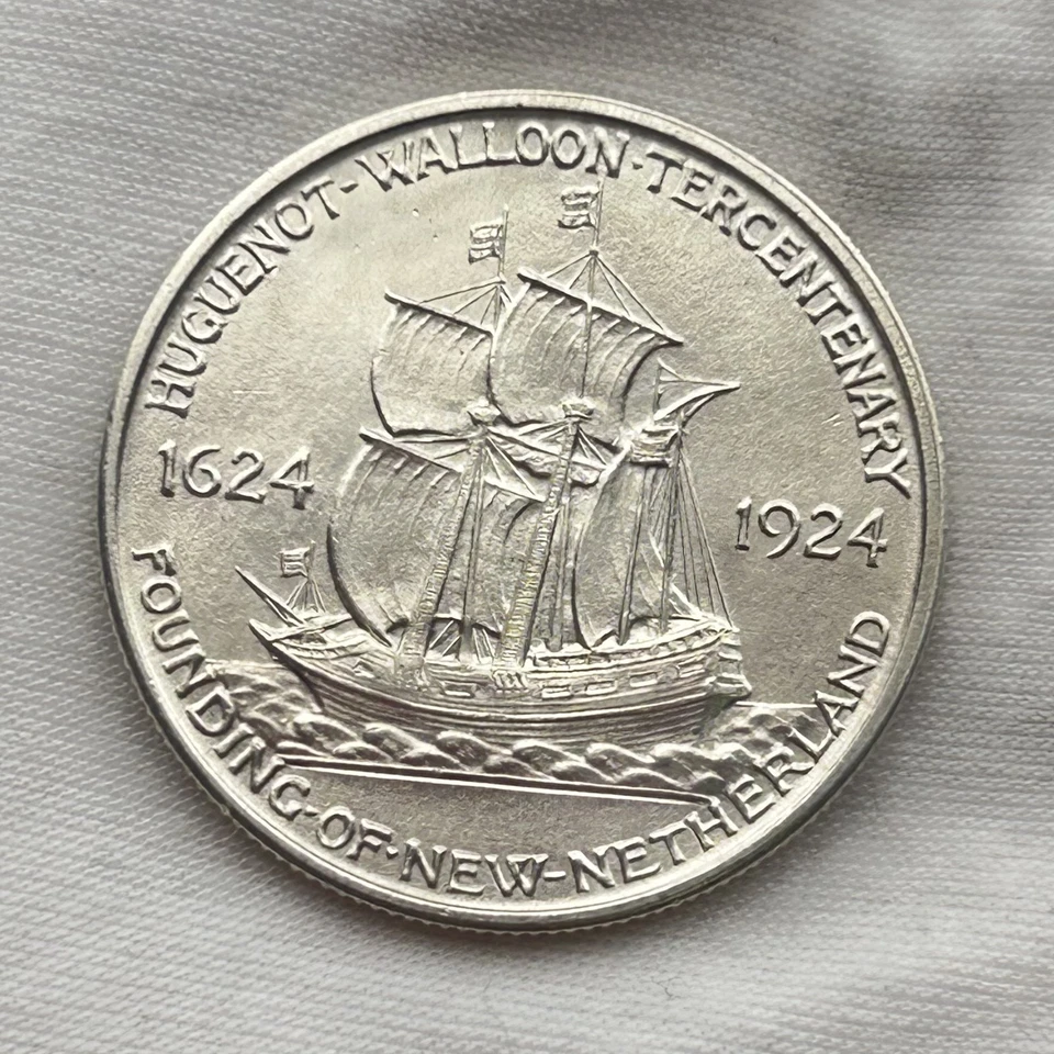 1924 Huguenot Walloon Classic Commemorative Half Dollar 50c Silver Coin - Image 2 of 4