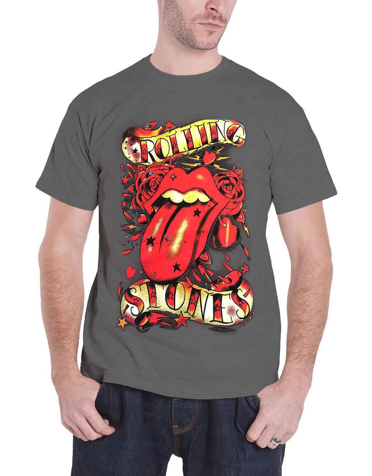 ALTRA The Rolling Stones T Shirt Tongue and Stars Band Logo Ufficiale Uomo Nuova Grigio