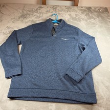 Eddie Bauer Men  s XL Pullover Sweater Fleece Blue Snap Mock neck casual jacket