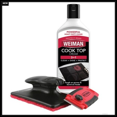 Glass Cooktop Cleaner Kit 10 oz Stove Top Cream Non Scratch Scraper Pads Burnt