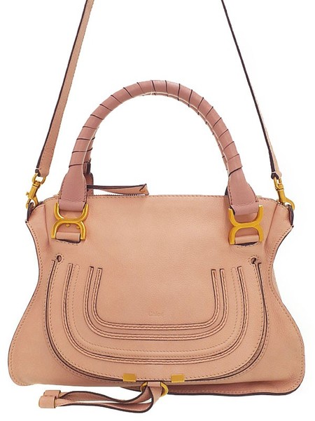 Chloe Marcie Leather Pink Beige Shoulder Bag