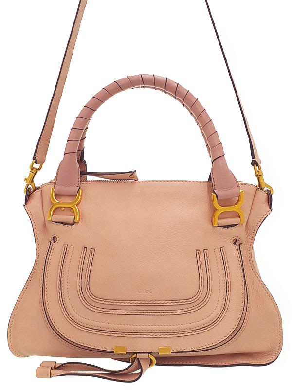 Chloe Marcie Leather Pink Beige Shoulder Bag