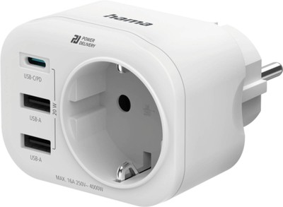 Hama Steckdosenadapter 223342 mit Schuko 1x USB-C 2x USB-A 20W