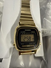 Casio LA670WGA-1D Gold Vintage Digital Watch Black Dial Retro Timer NEW