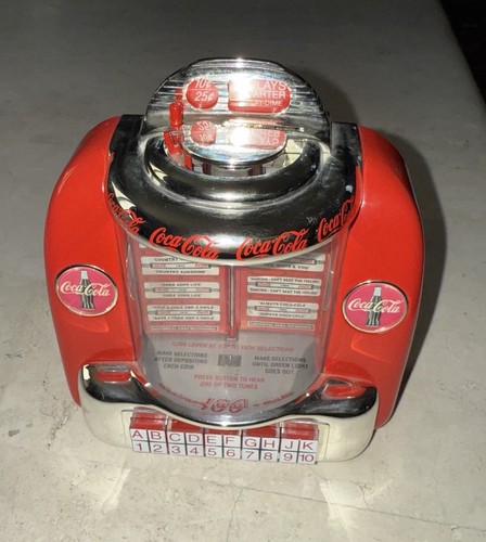 1996 Vintage Coca-Cola Mini Musical Coin Bank Table Top Jukebox Works See Video
