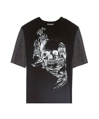 Alexander McQueen T-Shirt Oberteil Baumwolle Seide Ärmel schwarz Gr.44