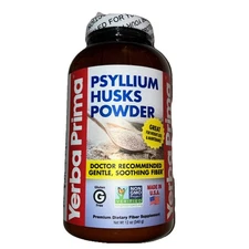 Yerba Prima Fiber Powder Psyllium Husks Regular Digest Support Unflavored 12 OZ