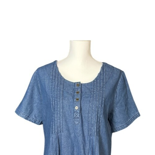 Country Store Midi Dress Size Medium Floral Blue Embroidered Denim Mumu Cottage - Picture 3 of 8