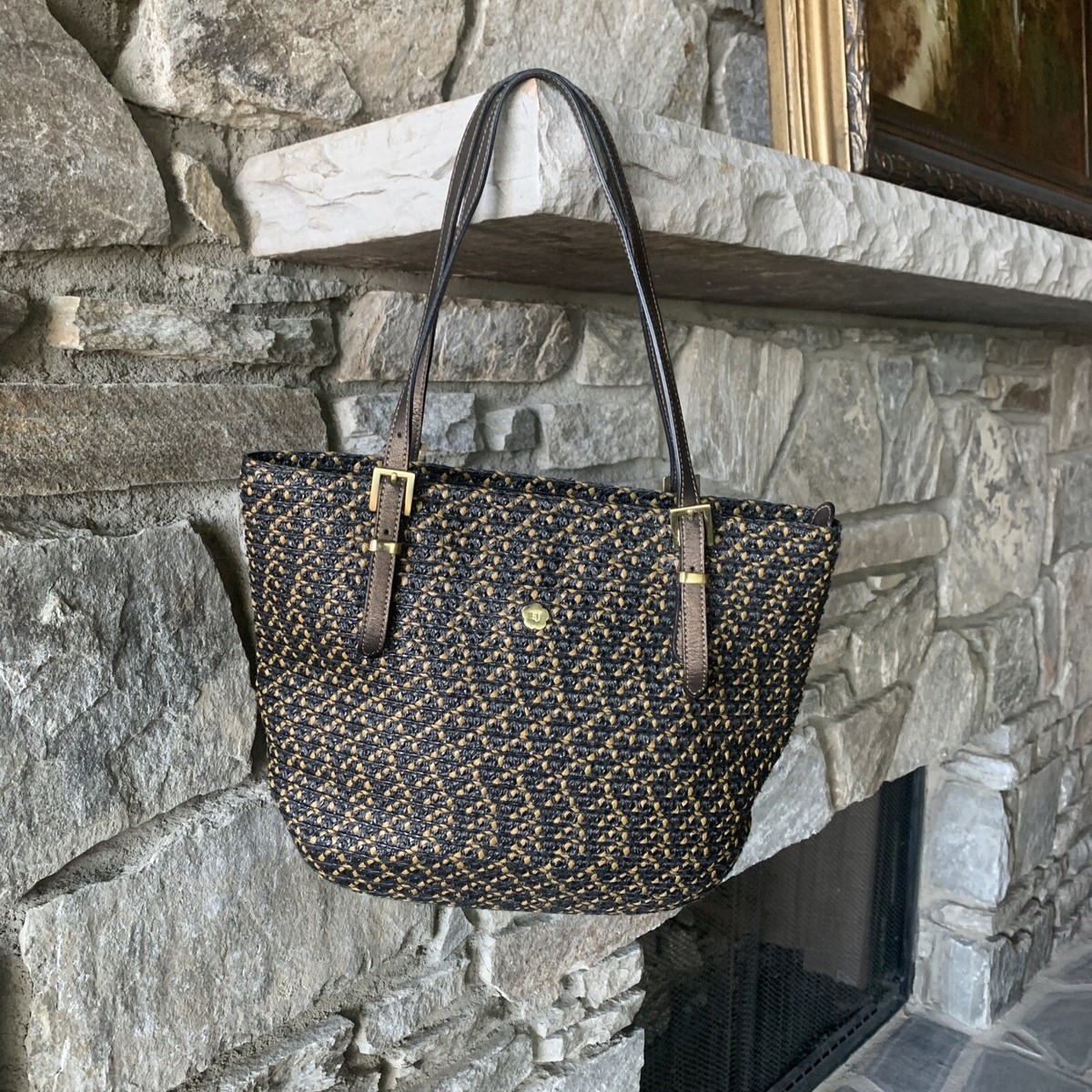 Eric Javits Jav Squishee Tote Two Brown/tan Raffia