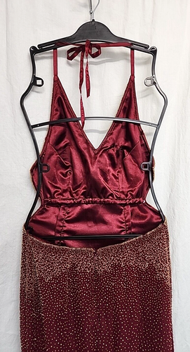 Scala Form Fitting Maroon Beaded Silk Formal Prom Dress Size Large Halter - Picture 6 of 15