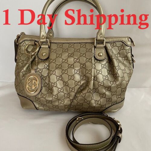 Gucci Ssima Sukey 2WAY Guccissima Gold Leather G774 Fast shipping - Picture 1 of 24