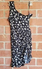 SHEIN Black Floral Print One Shoulder Ruched Knot Side Bodycon Dress Size XS
