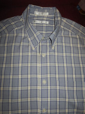 GEOFFREY BEENE Men's S/S Blue/White Cotton Poly Plaid Casual Shirt L/G