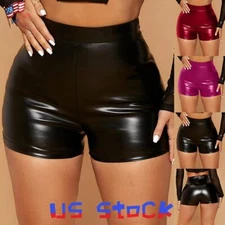 Women Wet Look PU Leather Shorts High Waist Skinny Party Clubwear Pants Hot