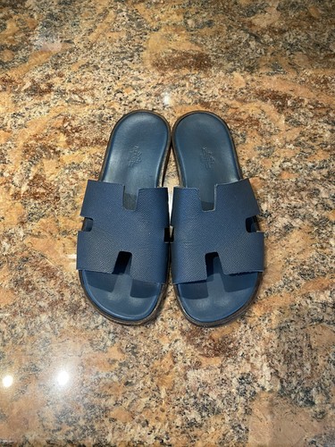 Hermes Blue Leather Izmir Slide Sandals 
