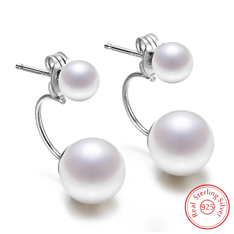 6-10 mm AAAA Plata 925 Mujer Joyería Forma de U Mar del Sur Pendientes de Perlas Redondas Caja