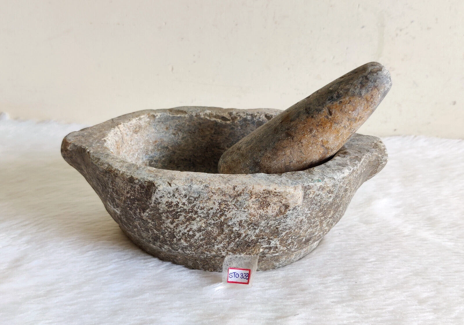 Antique Handmade Stone Mortar Pestle Homeopathic Medicine Unique Shape STO333