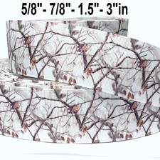 GROSGRAIN RIBBON 5/8", 7/8", 1.5" 3" TREE CAMOUFLAGE WHITE CAMO V6 Printed