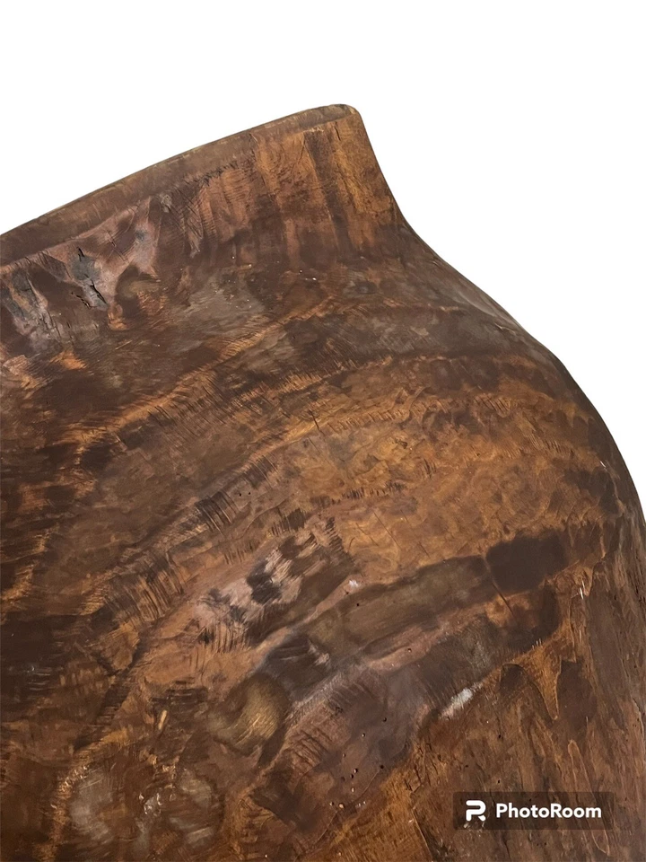 Cuenco para amasar pan muy grande antiguo hecho a mano madera primitiva Foto 3 de 4