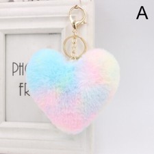 Fluffy Pompom Keychain Heart Plush Keyring Bag Pendant Key Chain Accessories