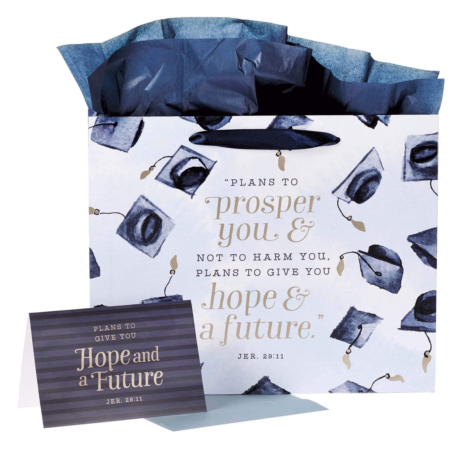 Christian Art Gifts Graduation Gift Bag Set   Hope and A Future Blue Graduation