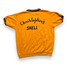 Vintage Shell Chain Stitched Gas Station Short Sleeve Sweatshirt Orange Medium