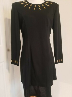 VINTAGE Nicole Miller Studio New York 8 Black Gold Studs Dress Padded  Shoulder | eBay
