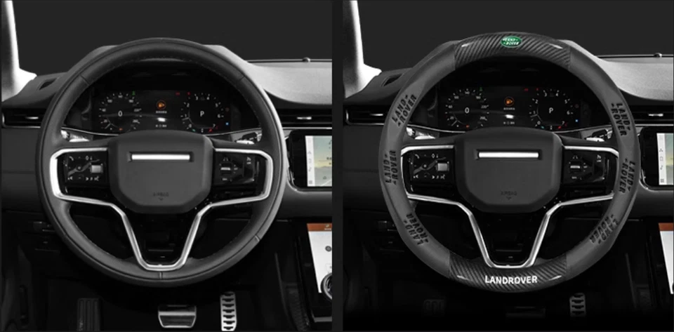 15" PU Leather+Carbon fiber Steering Wheel Cover For 1948-2025 Land Rover - Image 2 of 4